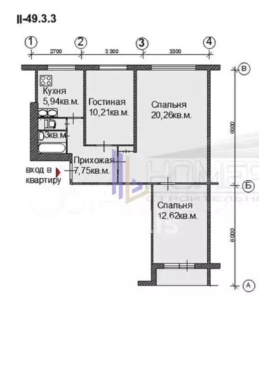 3-к. квартира, 58,8 м, 5/9 эт. - Фото 0