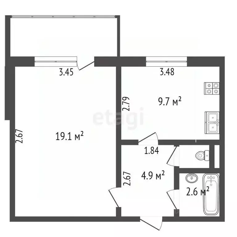 1-к кв. Орловская область, Орел ул. Садовского, 2 (38.7 м) - Фото 2