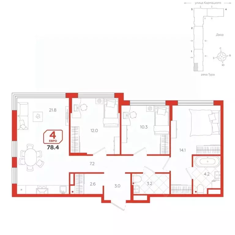 4-к кв. Тюменская область, Тюмень ул. Евгения Войнова, 3 (78.4 м) - Фото 0