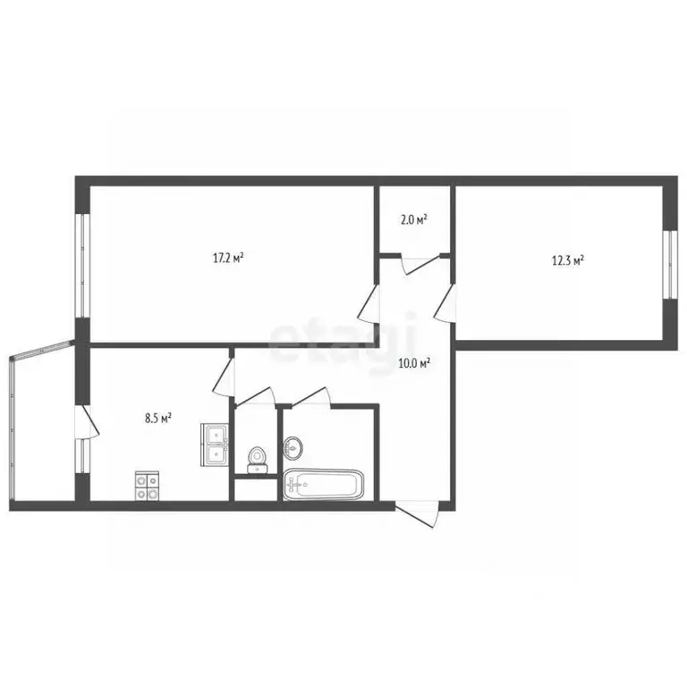 2-к кв. Санкт-Петербург ул. Бадаева, 8к2 (54.3 м) - Фото 2
