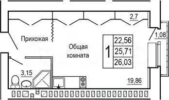 Квартира-студия, 26,7 м, 9/9 эт. - Фото 1