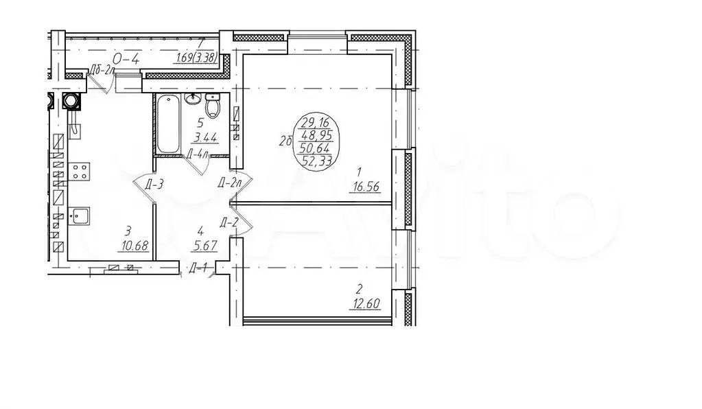 2-к. квартира, 50,6 м, 6/9 эт. - Фото 0