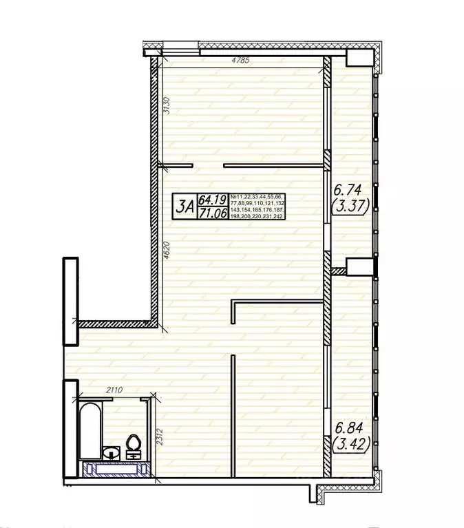 3-к кв. Приморский край, Владивосток Суприм жилой комплекс (71.06 м) - Фото 1