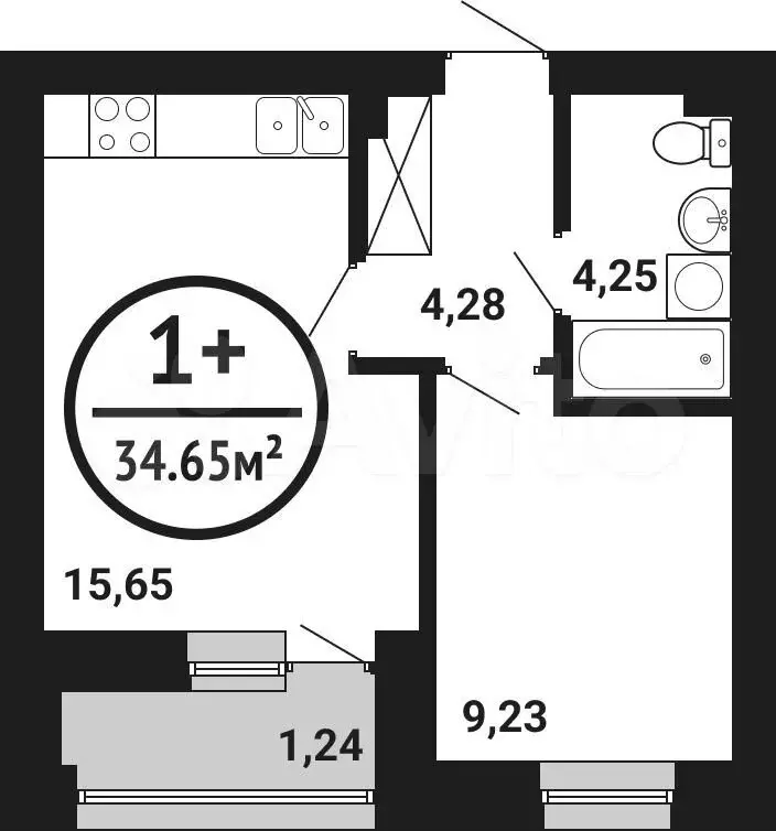 1-к. квартира, 34,7 м, 1/8 эт. - Фото 0