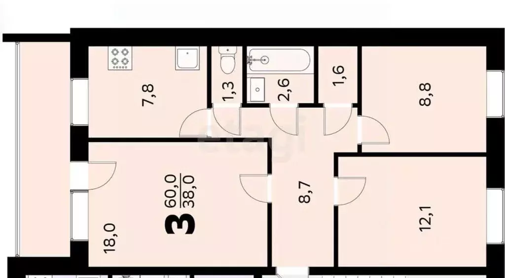 3-к кв. Сахалинская область, Тымовское пгт ул. Библиотечная, 6А (60.2 ... - Фото 1