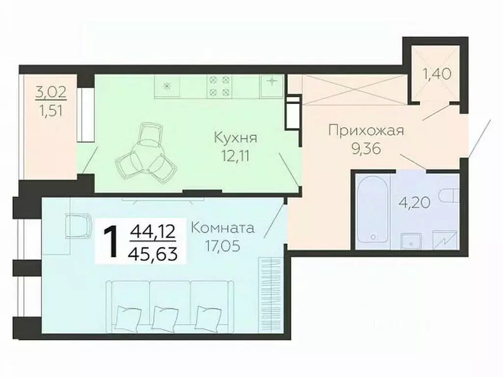 1-к кв. Воронежская область, Воронеж ул. Независимости, 78к3 (45.63 м) - Фото 0
