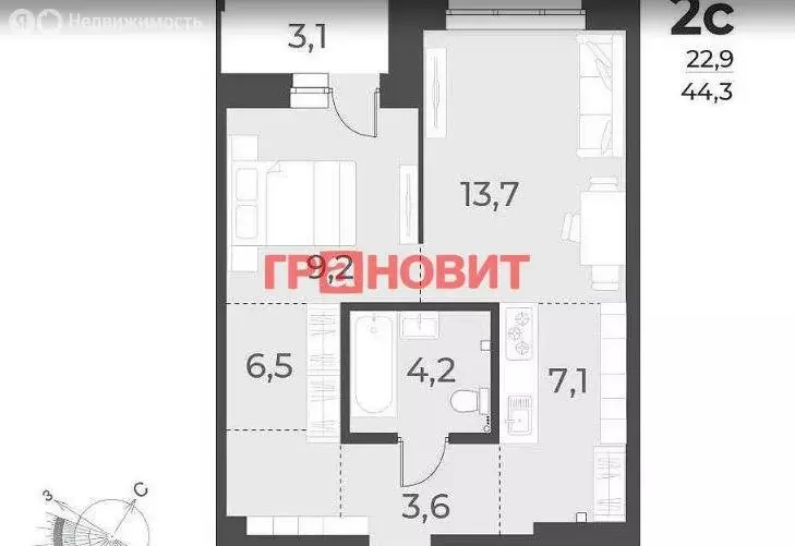 Квартира-студия: Новосибирск, улица Аэропорт, 49/1 (44 м) - Фото 0