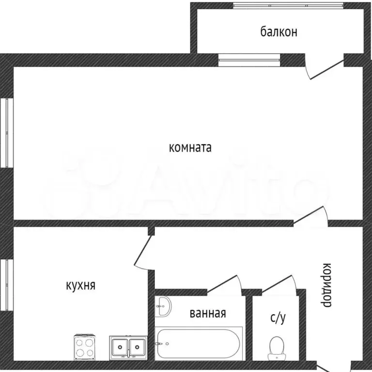 1-к. квартира, 34,4 м, 3/5 эт. - Фото 0