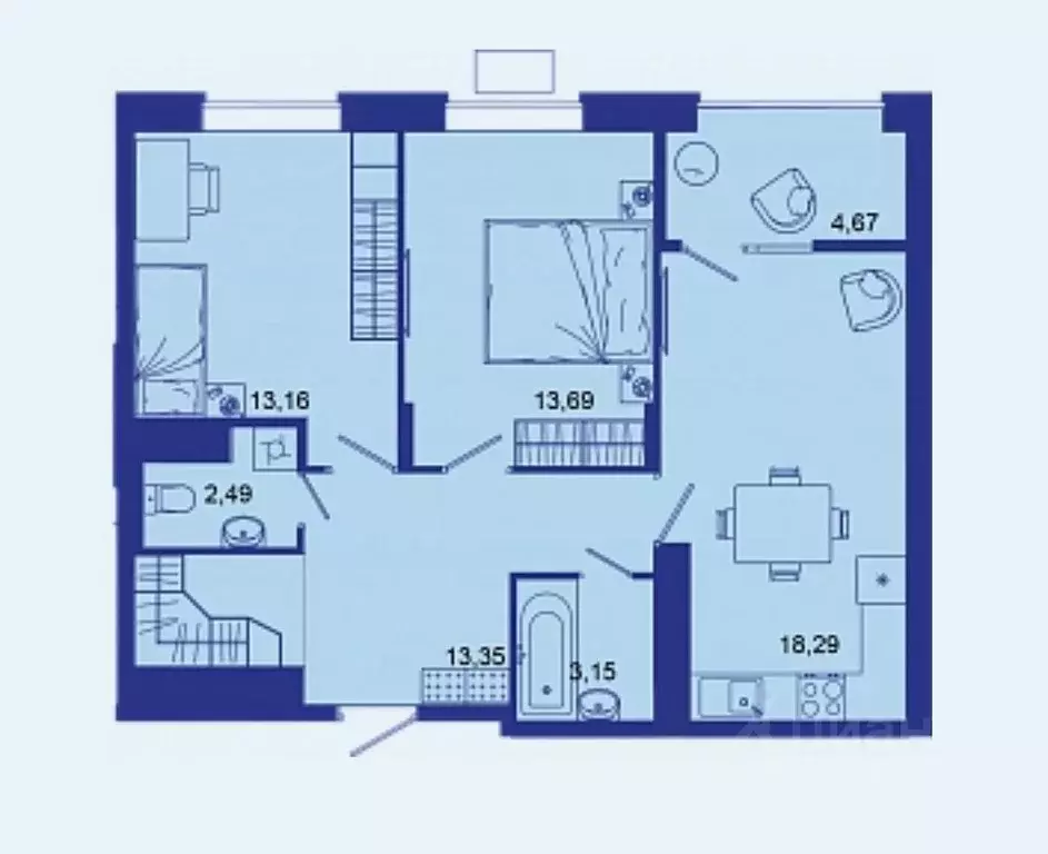 2-к кв. Брянская область, Брянск Новый Город жилой комплекс (68.8 м) - Фото 1