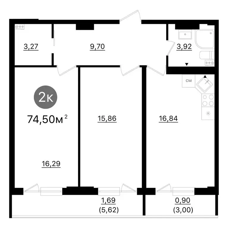 2-комнатная квартира: Самара, Промышленный район (68.47 м) - Фото 1