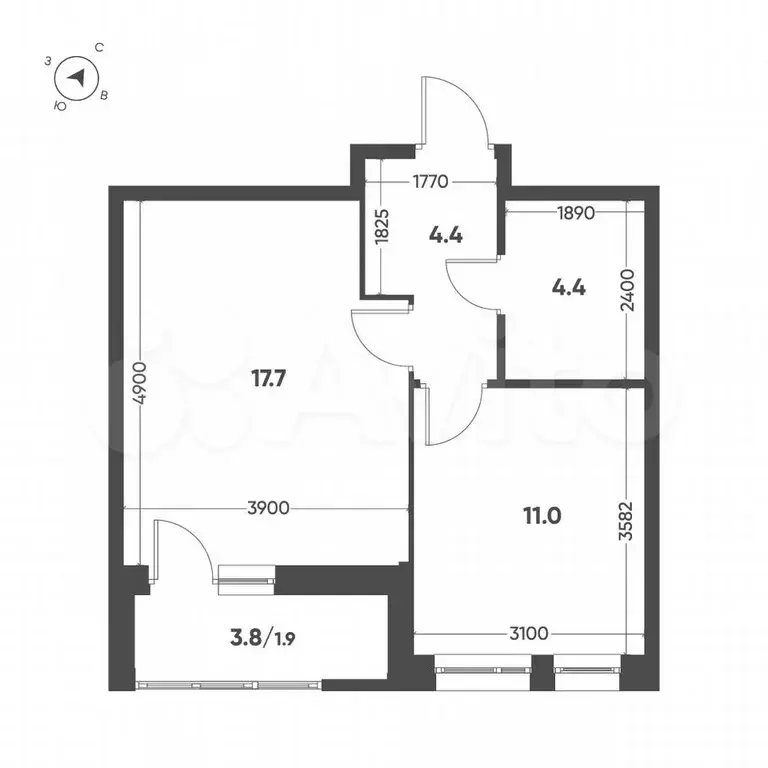 1-к. квартира, 39,4 м, 3/8 эт. - Фото 1