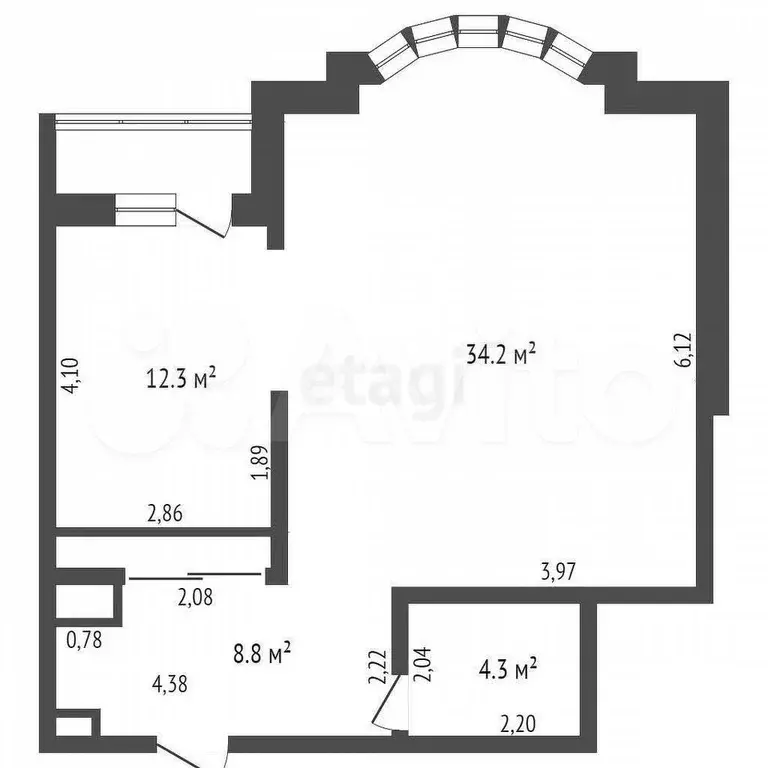 2-к. квартира, 61,8 м, 4/6 эт. - Фото 1