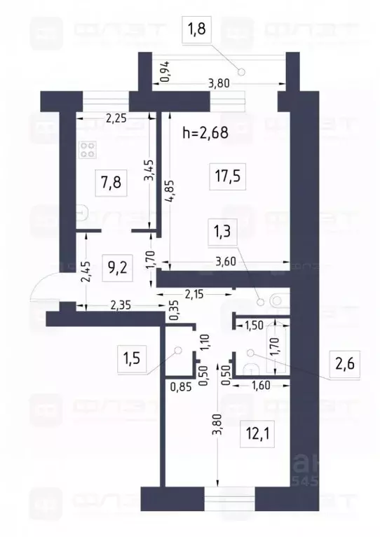 2-к кв. Татарстан, Казань ул. Масгута Латыпова, 36 (53.8 м) - Фото 1