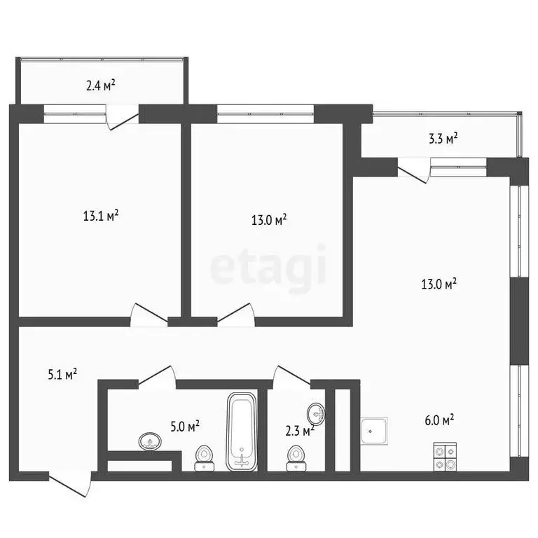 2-комнатная квартира: Тюмень, улица Молодогвардейцев, 5к1 (63.3 м) - Фото 1