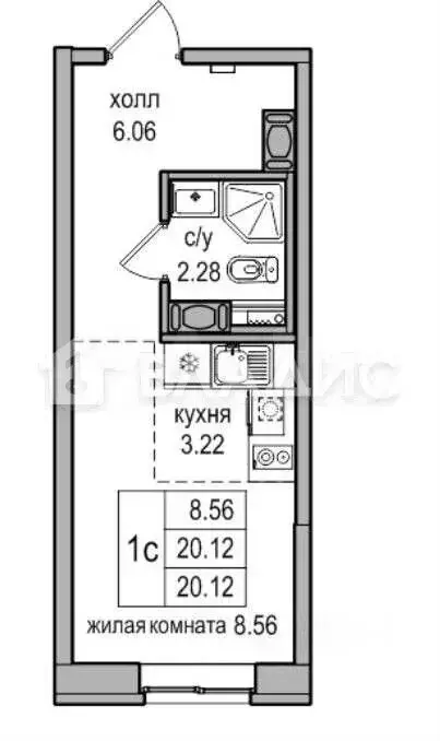 Квартира-студия, 20,2 м, 21/27 эт. - Фото 0
