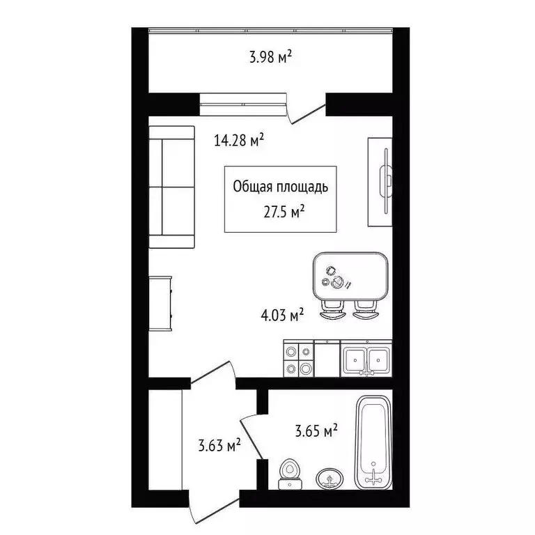 Квартира-студия: Новосибирск, 2-я Воинская улица, 53 (27.5 м) - Фото 1