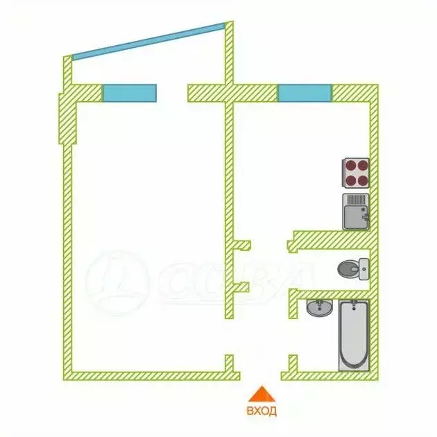 1-к кв. Тюменская область, Тюмень ул. Домостроителей, 8 (33.3 м) - Фото 2