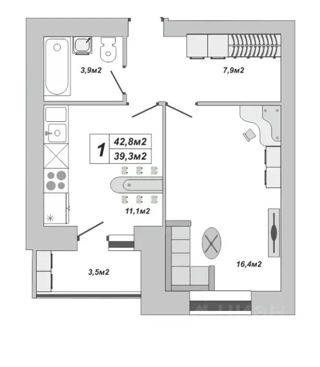 1-к кв. Тамбовская область, Тамбов ул. Чичерина, 7к2 (42.8 м) - Фото 1
