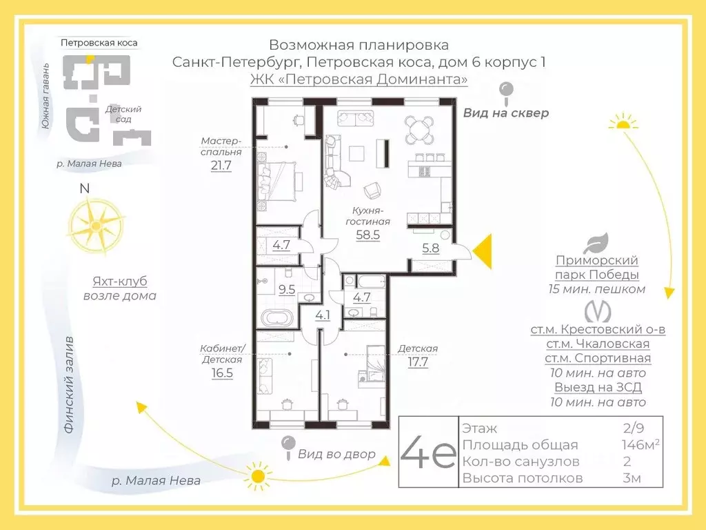 4-к кв. Санкт-Петербург проезд Петровская коса, 6к1 (146.0 м) - Фото 2