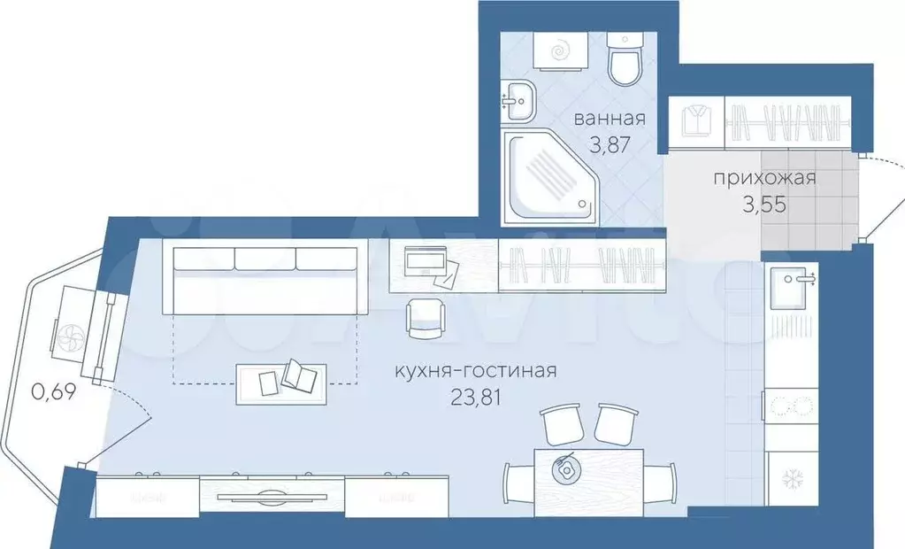 Квартира-студия, 33 м, 4/17 эт. - Фото 0