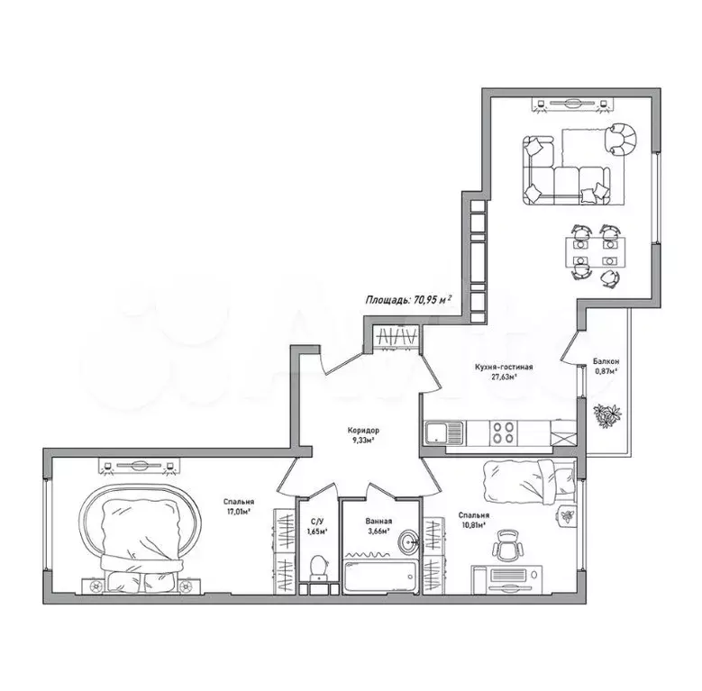 3-к. квартира, 71 м, 4/10 эт. - Фото 0