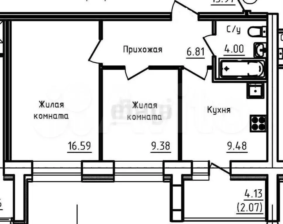 2-к. квартира, 51 м, 1/9 эт. - Фото 0