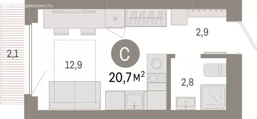 Квартира-студия: Новосибирск, квартал Лебедевский (20.7 м) - Фото 1