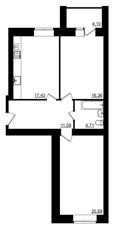 2-к квартира, 72.83 м - Фото 0
