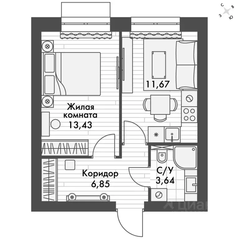1-к кв. Татарстан, Зеленодольский район, Октябрьское с/пос, пос. ... - Фото 1