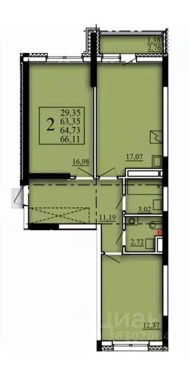 2-к кв. Башкортостан, Уфа Затон-Восточный жилрайон, Паруса жилой ... - Фото 0