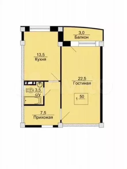 1-к. квартира, 50 м, 6/12 эт. - Фото 0