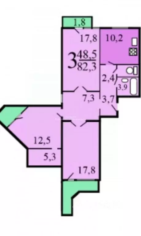 3-к кв. Москва Южнобутовская ул., 9 (83.6 м) - Фото 1