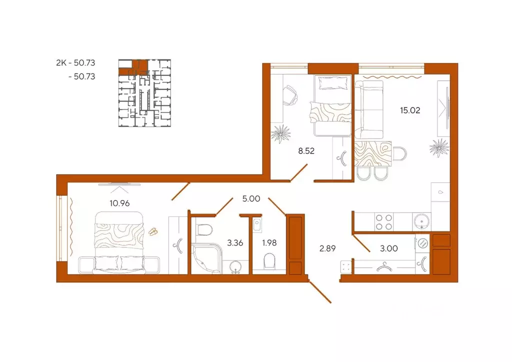 2-к кв. Пензенская область, Пенза Терра жилой комплекс (50.73 м) - Фото 1