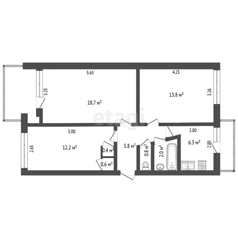 3-комнатная квартира: Майский, улица Гагарина, 12 (60 м) - Фото 1