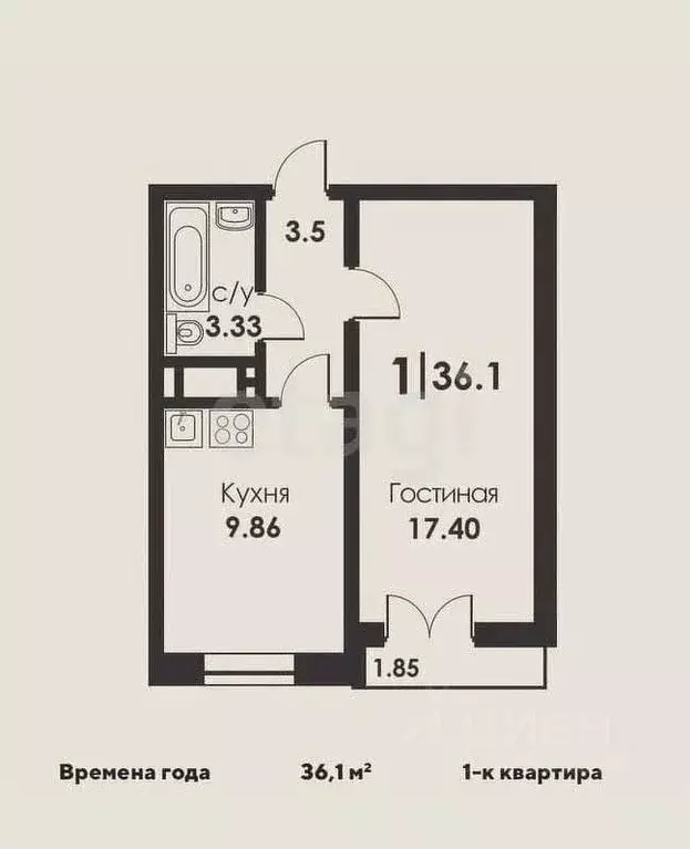 1-к кв. Дагестан, Махачкала ул. Времена Года, 1 (37.0 м) - Фото 1