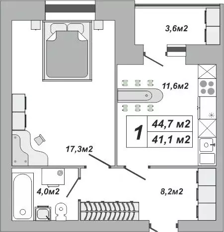1-к кв. Тамбовская область, Тамбов ул. Чичерина, 7/3 (44.7 м) - Фото 1