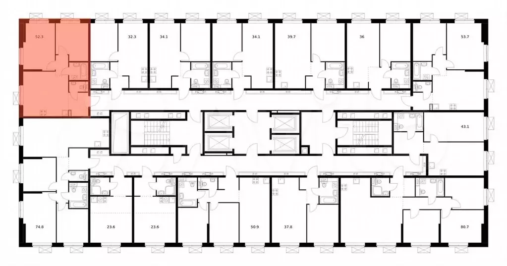 2-к. квартира, 52,3м, 23/33эт. - Фото 1