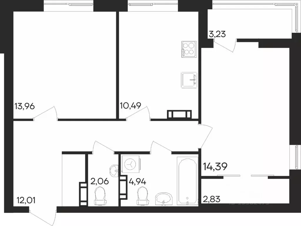 2-к кв. Мурманская область, Мурманск Молодежный проезд, 17 (63.91 м) - Фото 1