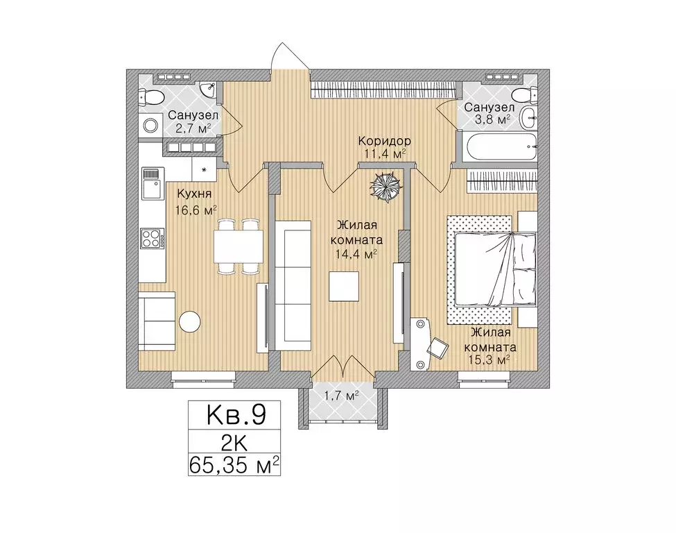 2-комнатная квартира: Рязань, улица Горького, 62 (65.35 м) - Фото 0