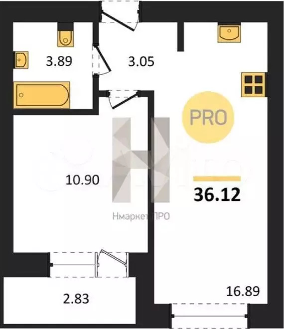 1-к. квартира, 36,1 м, 1/9 эт. - Фото 1