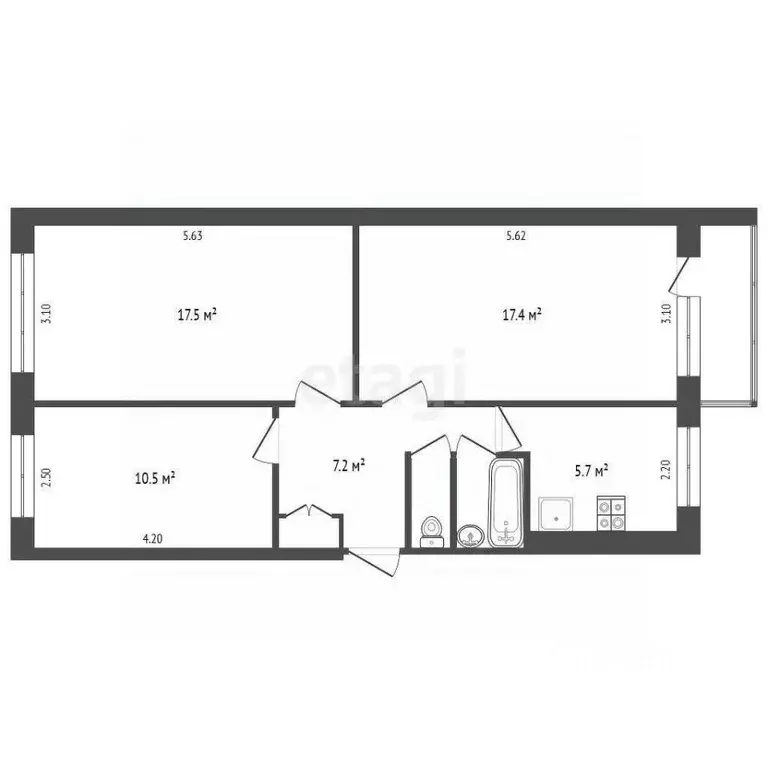 3-к кв. Архангельская область, Архангельск ул. Кирпичного завода, 25 ... - Фото 2