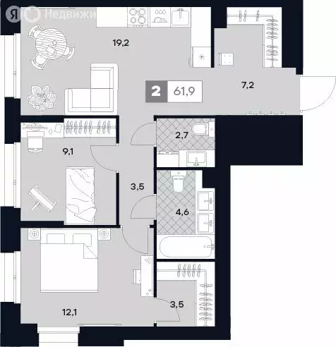 2-комнатная квартира: Москва, Лодочная улица, 27к2 (61.9 м) - Фото 0