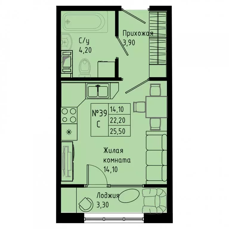 Квартира-студия: Коммунар, Железнодорожная улица, 41к1 (25.5 м) - Фото 1