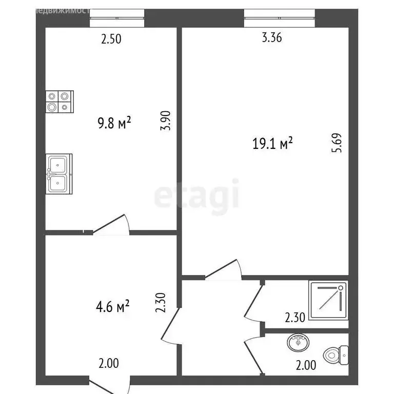 1к в -комнатной квартире (25.5 м) - Фото 1
