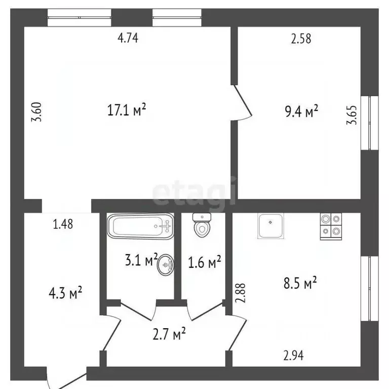 2-к кв. Башкортостан, Стерлитамак Локомотивная ул., 12А (46.7 м) - Фото 2