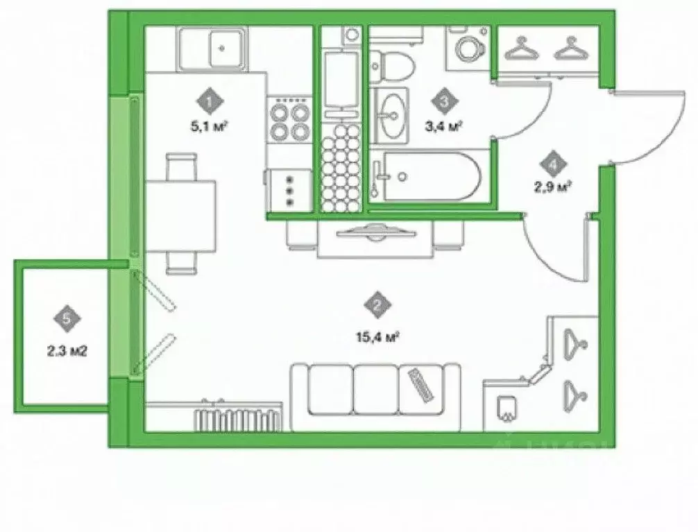 1-к кв. Санкт-Петербург ул. Оптиков, 34К1 (30.2 м) - Фото 2