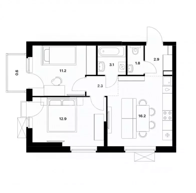 2-к кв. Татарстан, Казань ул. Анаса Тазетдинова, 7к2 (50.5 м) - Фото 1