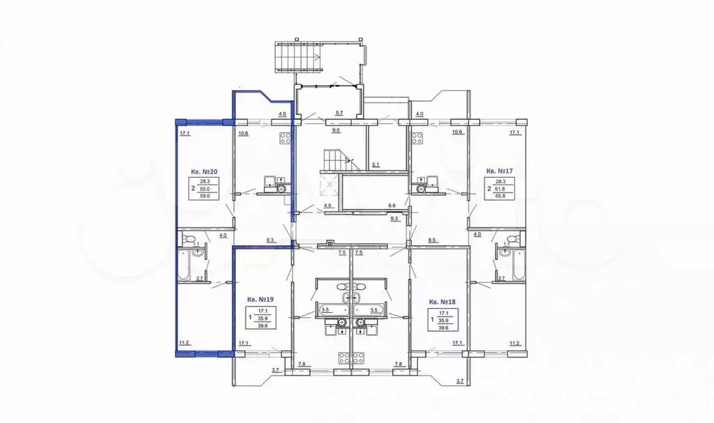 2-к. квартира, 59м, 1/4эт. - Фото 1