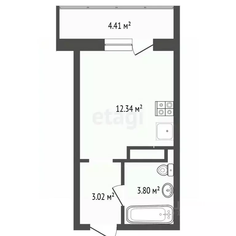 Студия Тюменская область, Тюмень ул. Верхнетарманская, 1 (20.6 м) - Фото 1