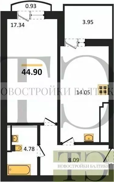 1-к кв. Калининградская область, Гурьевский муниципальный округ, пос. ... - Фото 0
